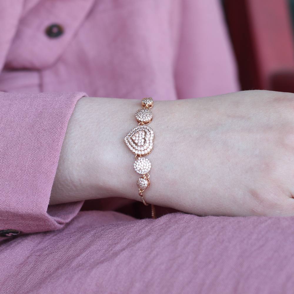 The Colourful Aura Adjustable Slider Heart Love Rose Fold Bracelet In Gold