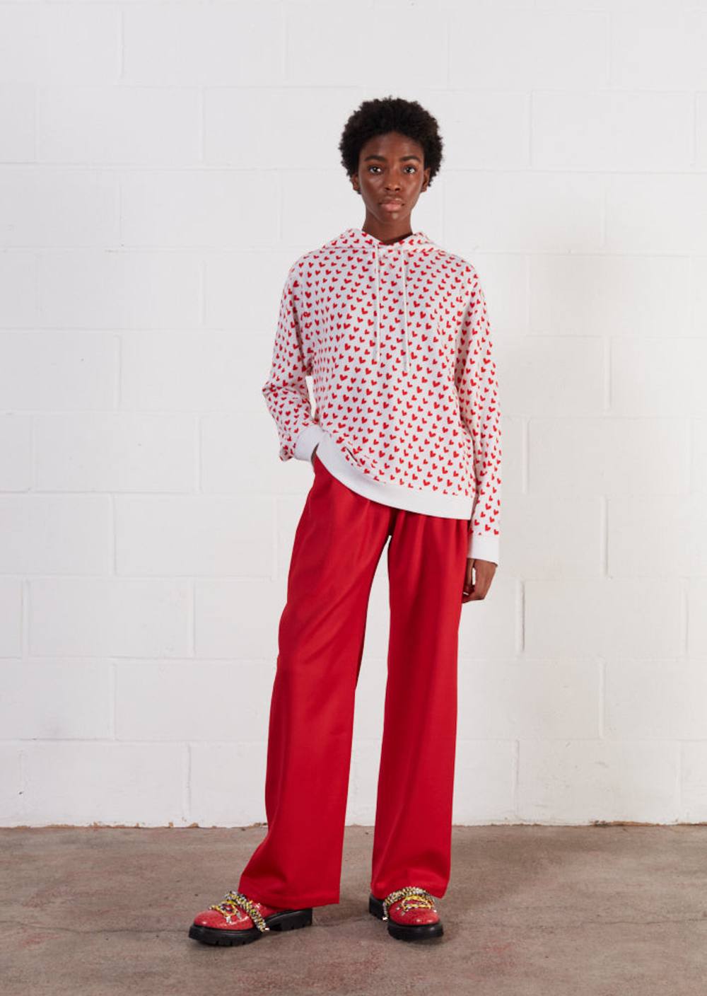 House Of Holland Merino Wool Red Heart Print Hoodie