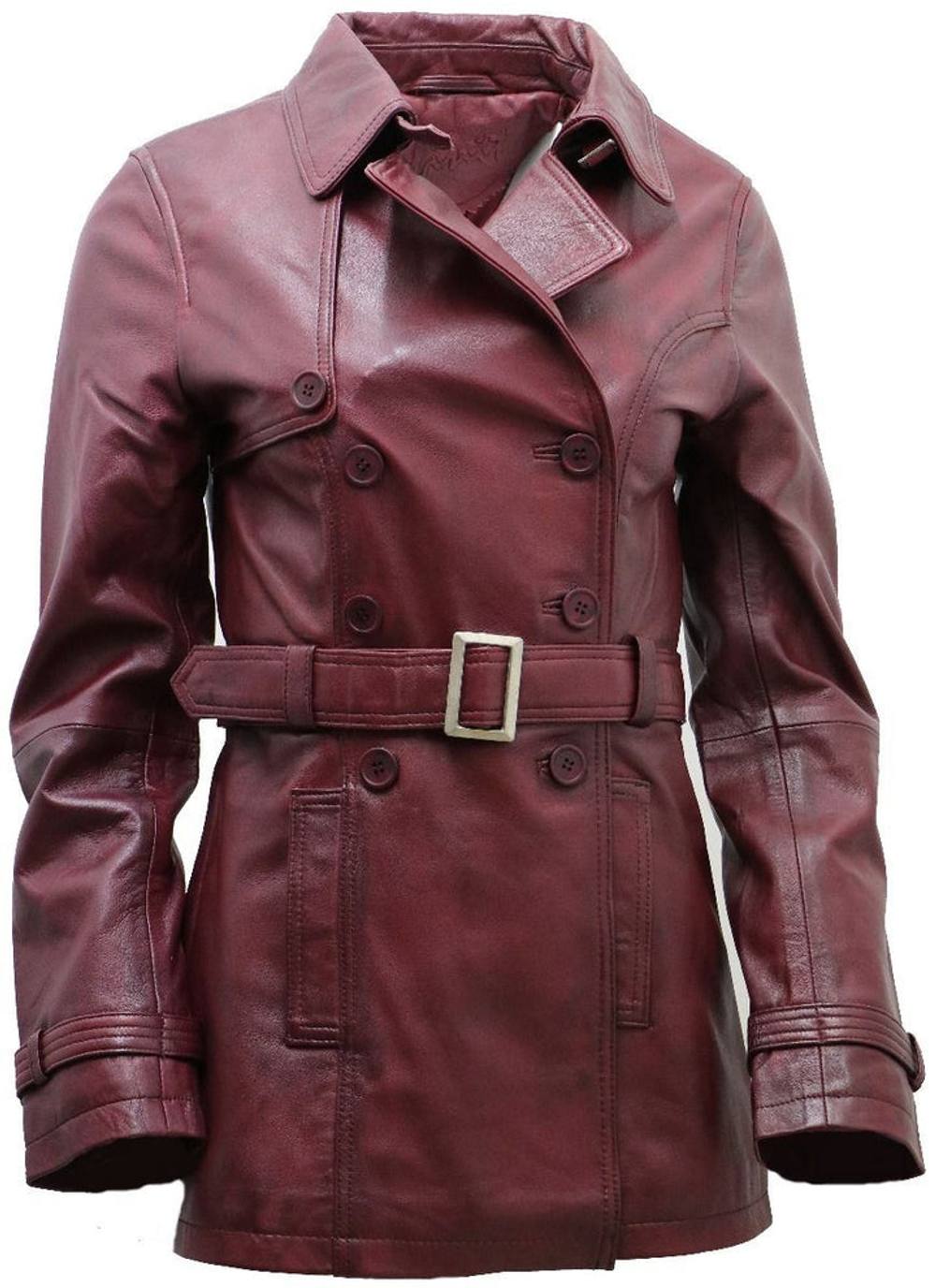 Infinity Leather Mid Length Leather Trench Coat -Oakham In Burgundy