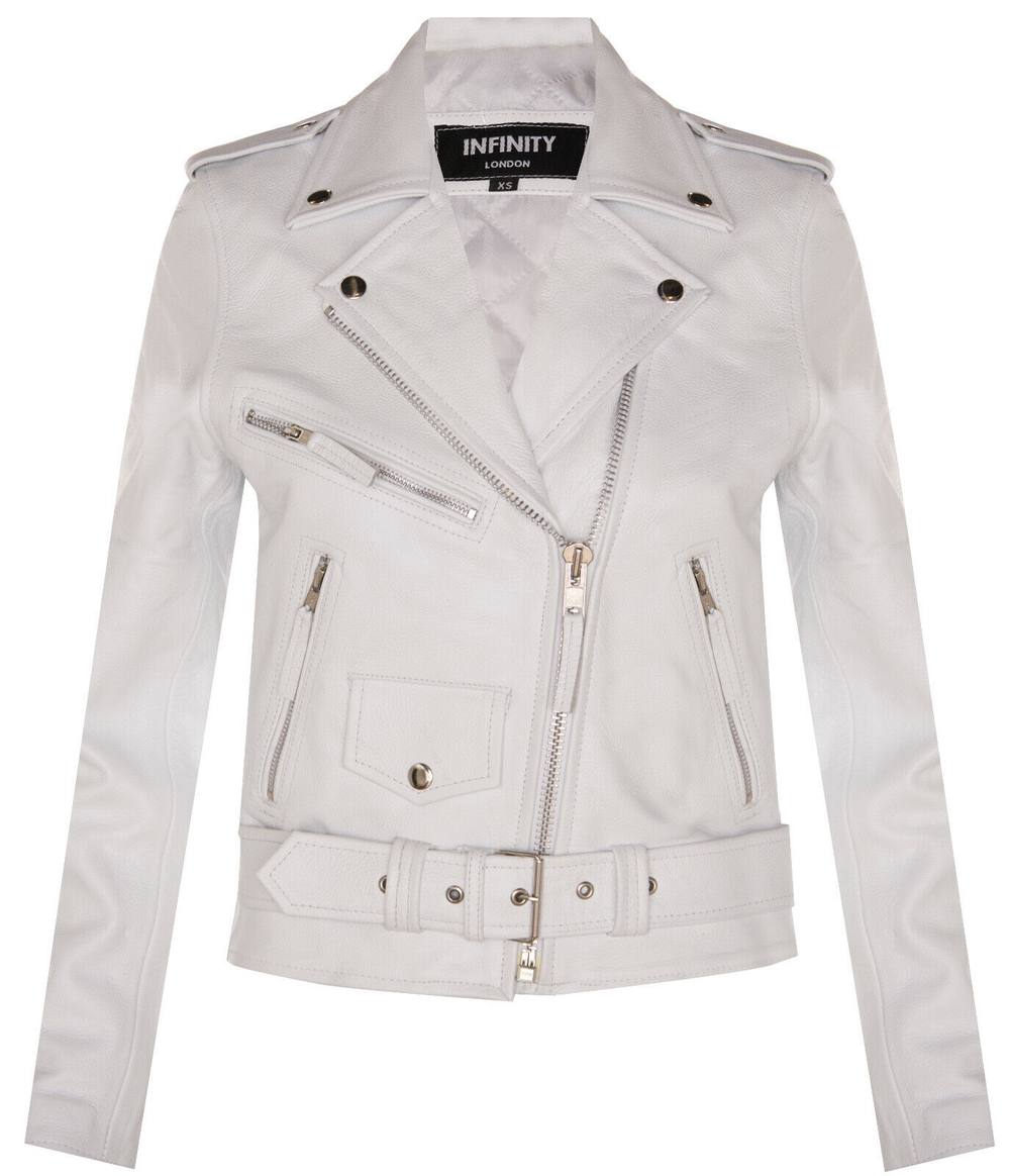 Infinity Leather Cowhide Leather Biker Jacket-Mansfield In White