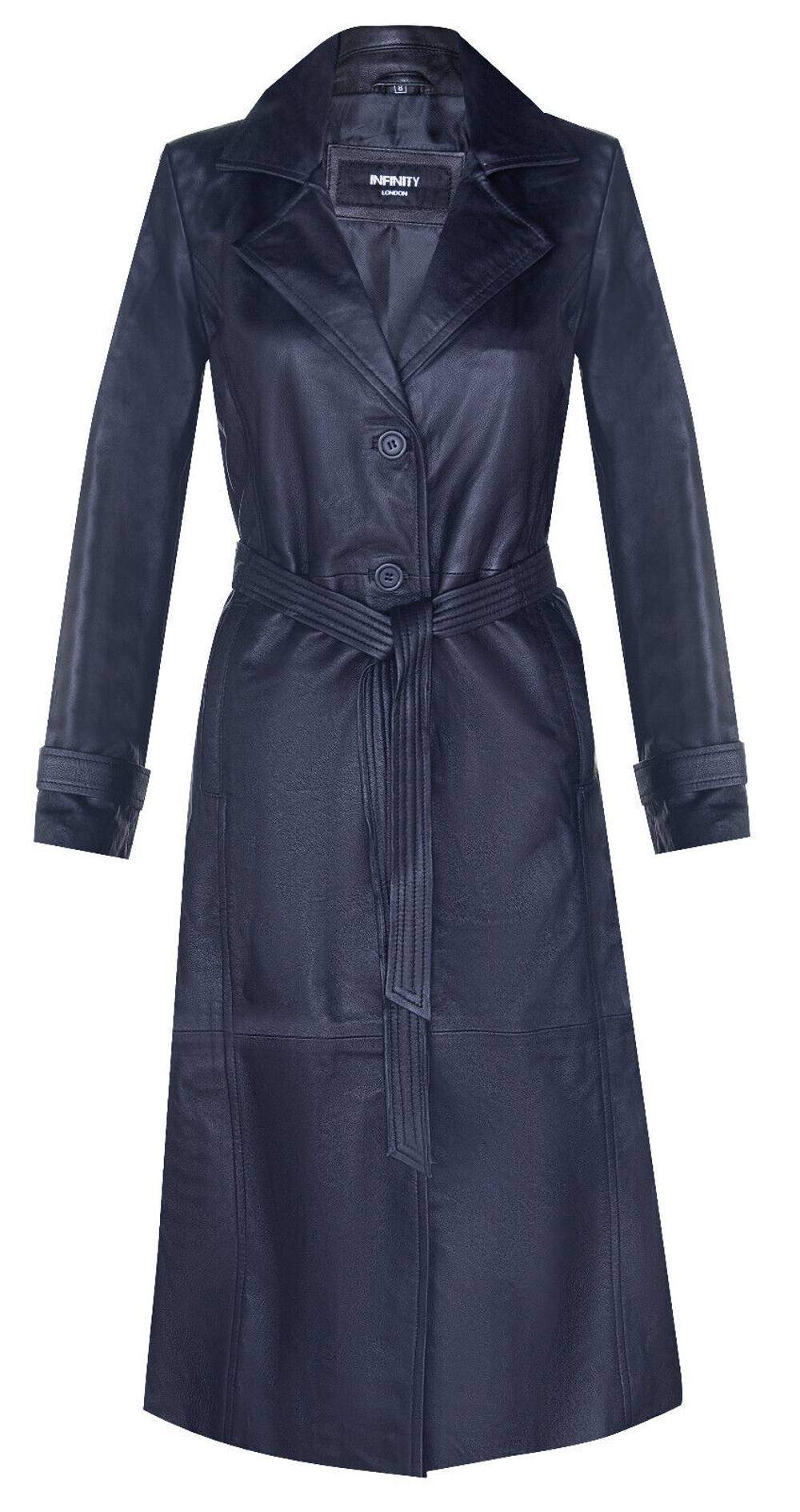 Infinity Leather Long Length Tie Belt Trench Coat-Ongar In Black