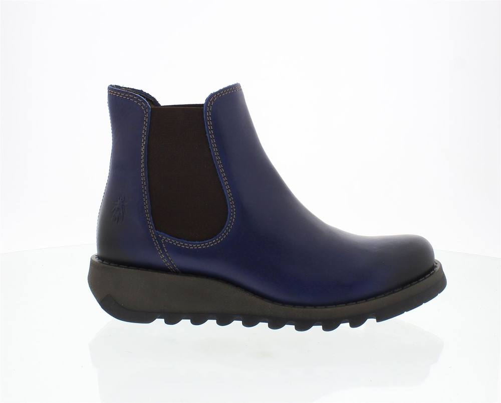 Infinity Leather Salv Chelsea Leather Ankle Casual Wedge Heel Boots In Blue