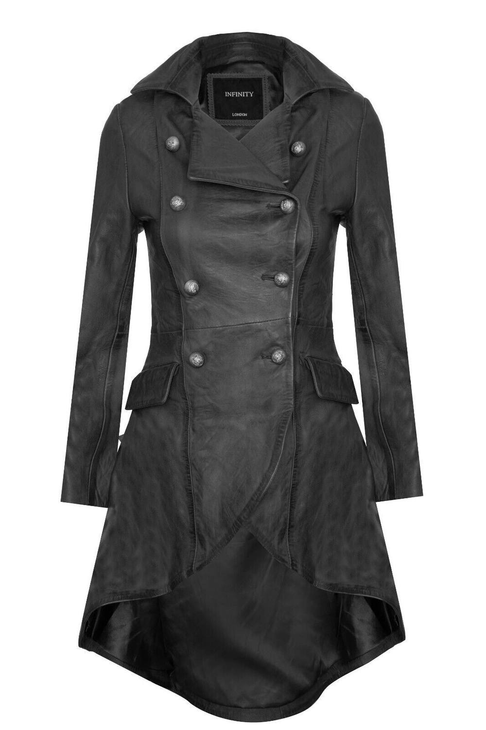 Infinity Leather Goth Leather Edwardian Flare Coat-Rushmoor In Black