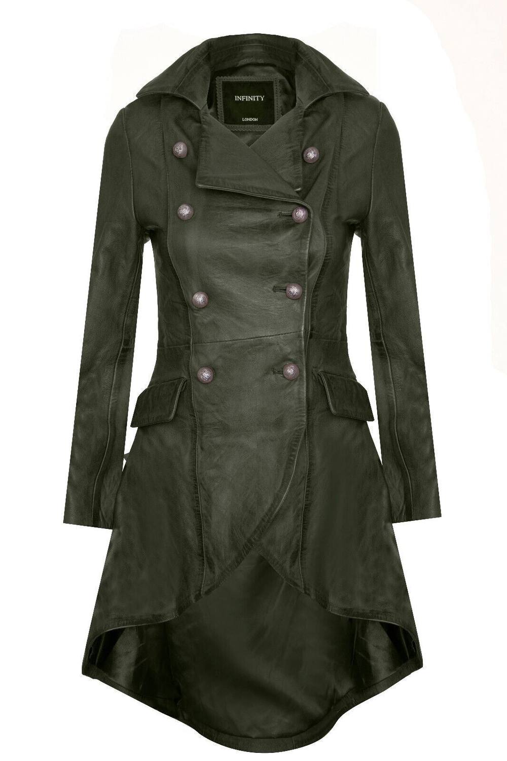 Infinity Leather Goth Leather Edwardian Flare Coat-Rushmoor In Green