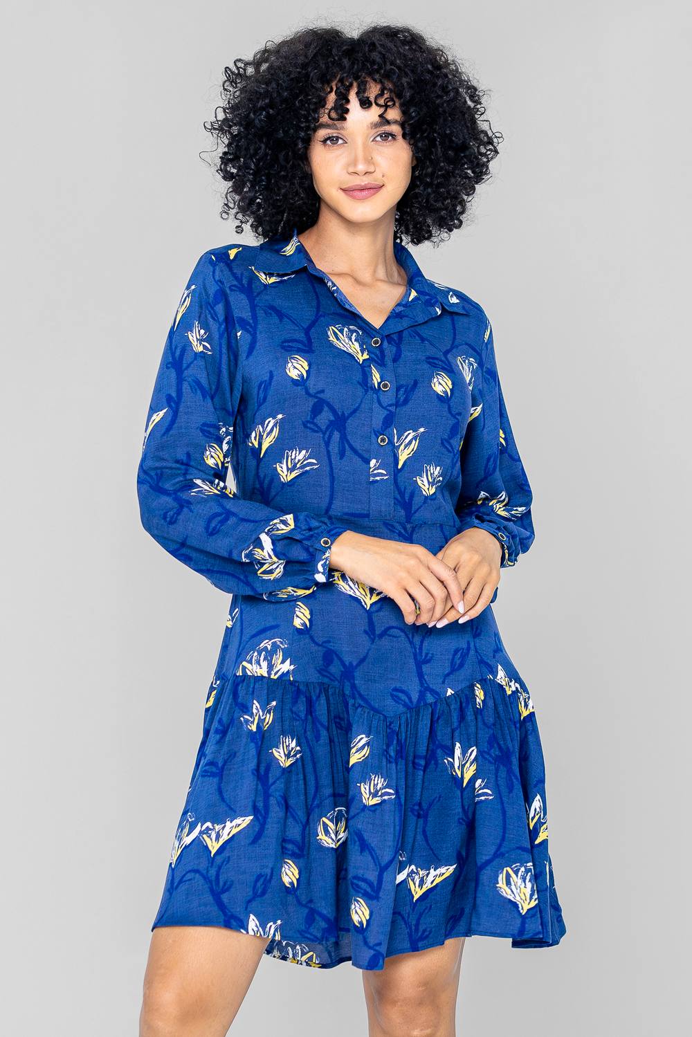 Enorsia Floral Shirt Dress In Navy