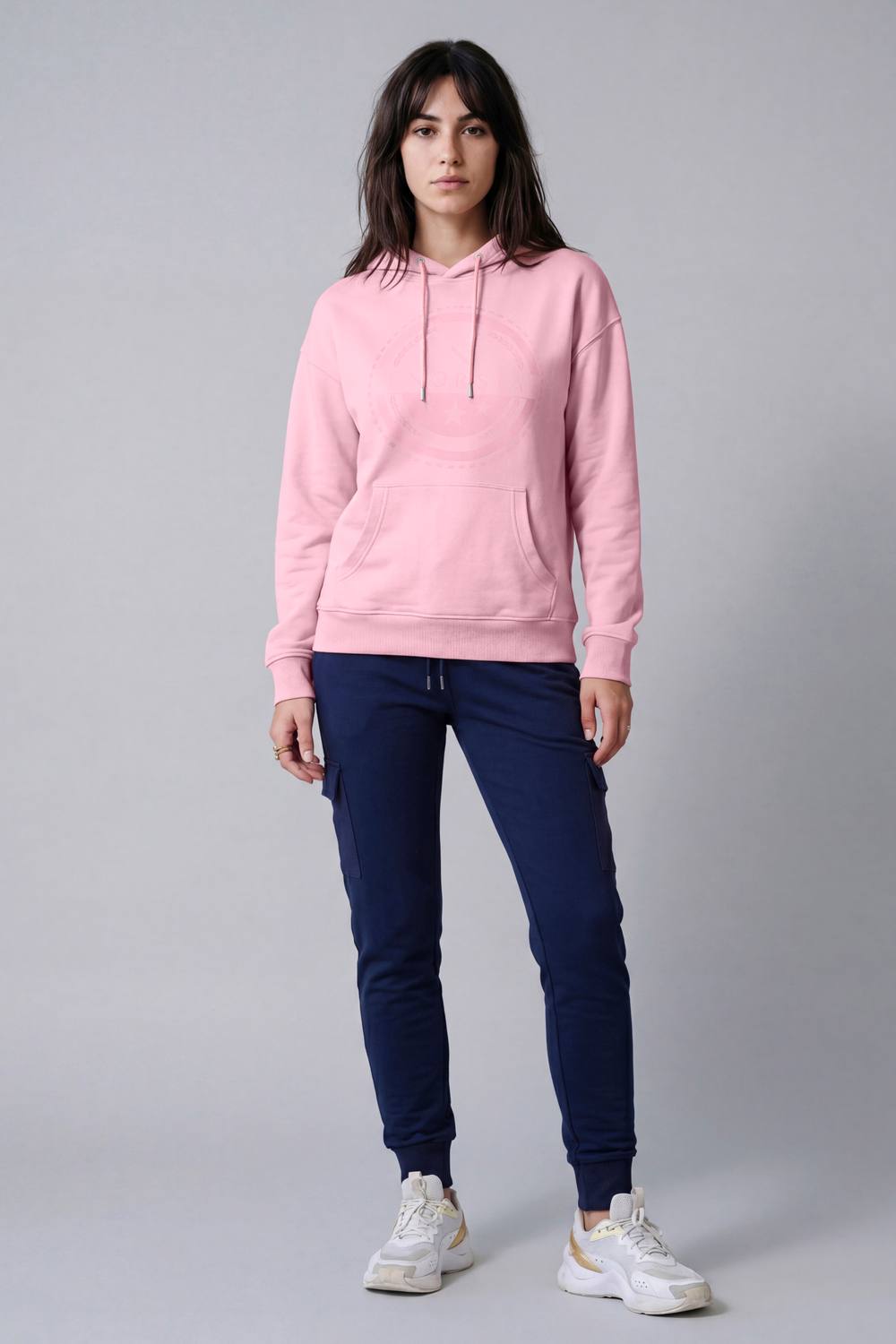 Enorsia Drop Shoulder Printed Hoodie In Pink