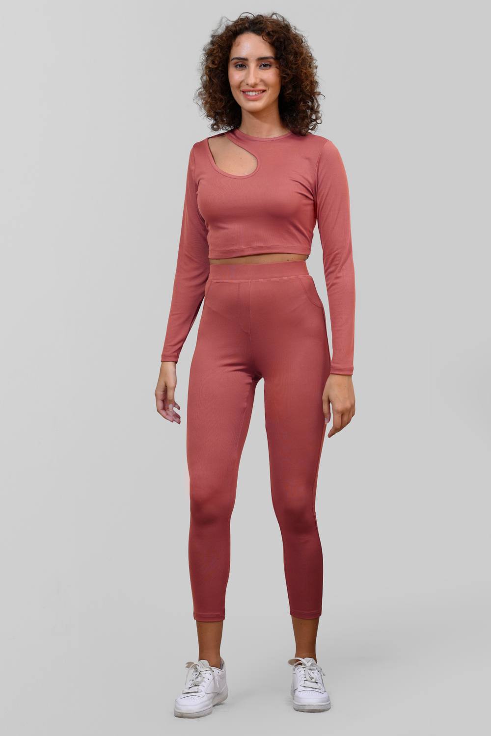 Enorsia Ribbed Crop Top & High Waist Leggings Set In Red