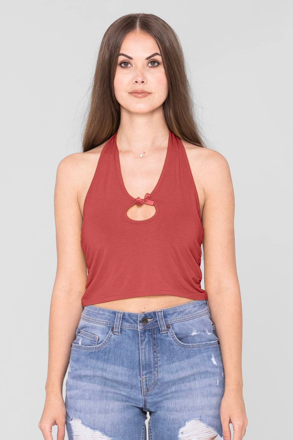 Enorsia Halter Neck Crop Tank Top In Red