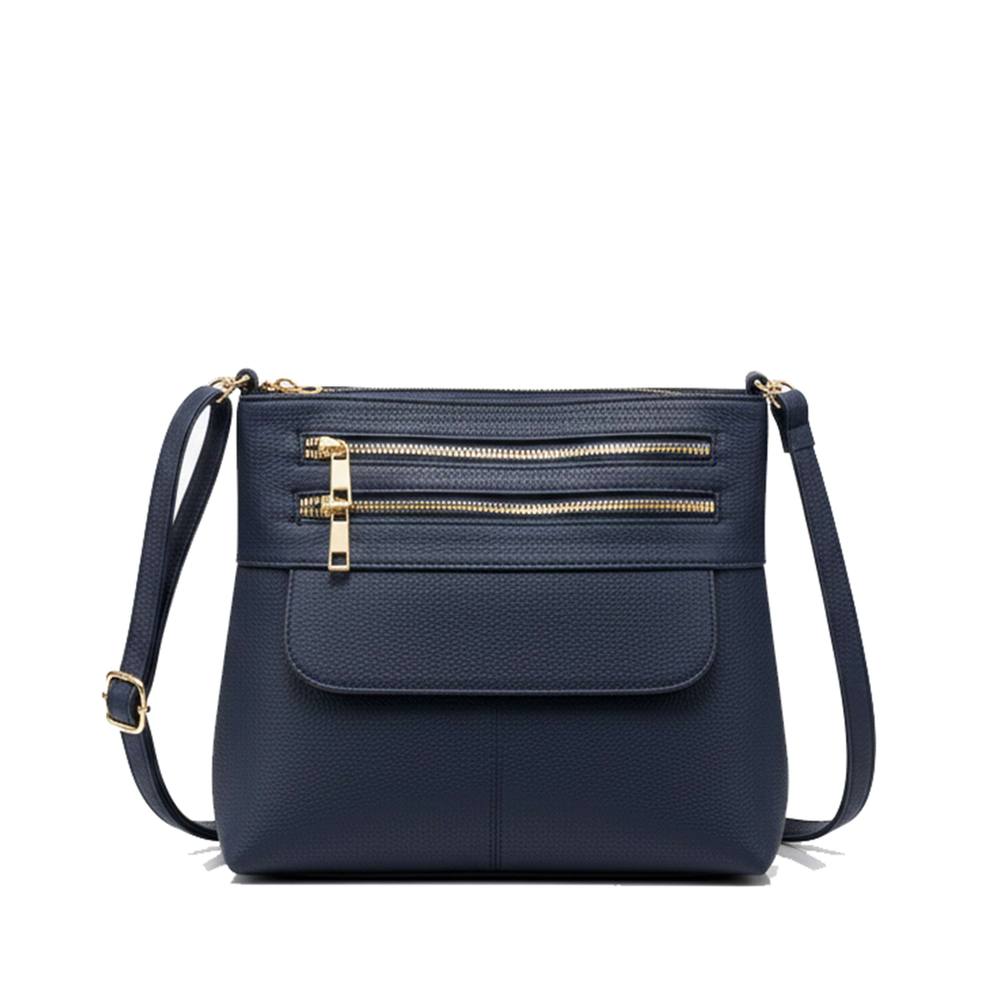 Kitise Multi Zipper Compartments Crossbody Shoulder Bag In Dark Blue