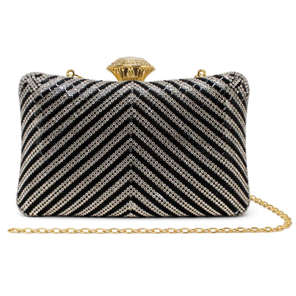 Kitise Shiny Rhinestone Studs Diamante Clap Evening Clutch Bag In Black