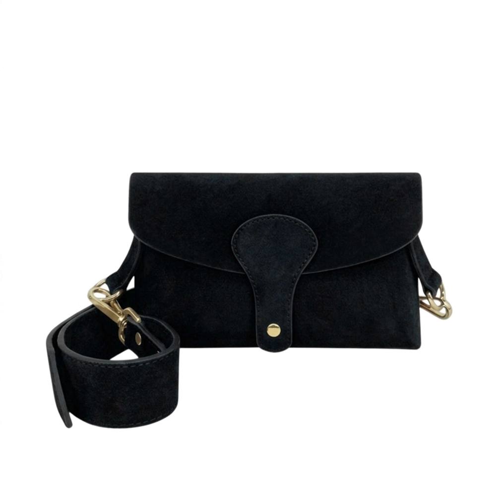 Kitise Magnetic Flap Closure Genuine Suede Leather Crossbody Bag In Black