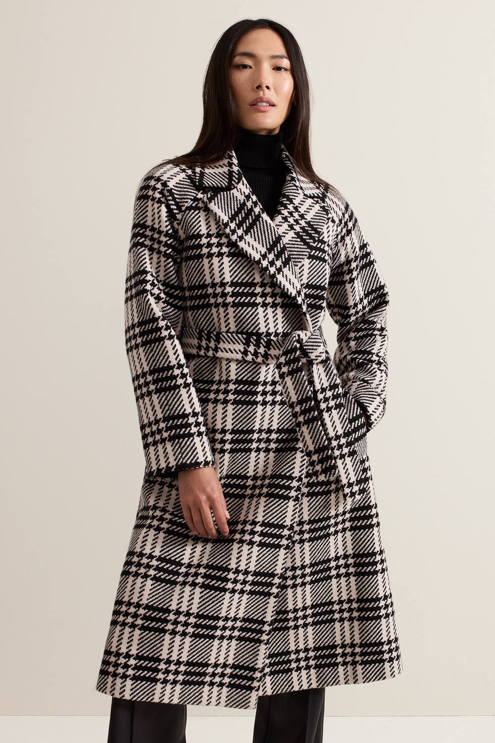 Phase Eight Cassie Check Wool Coat In Black