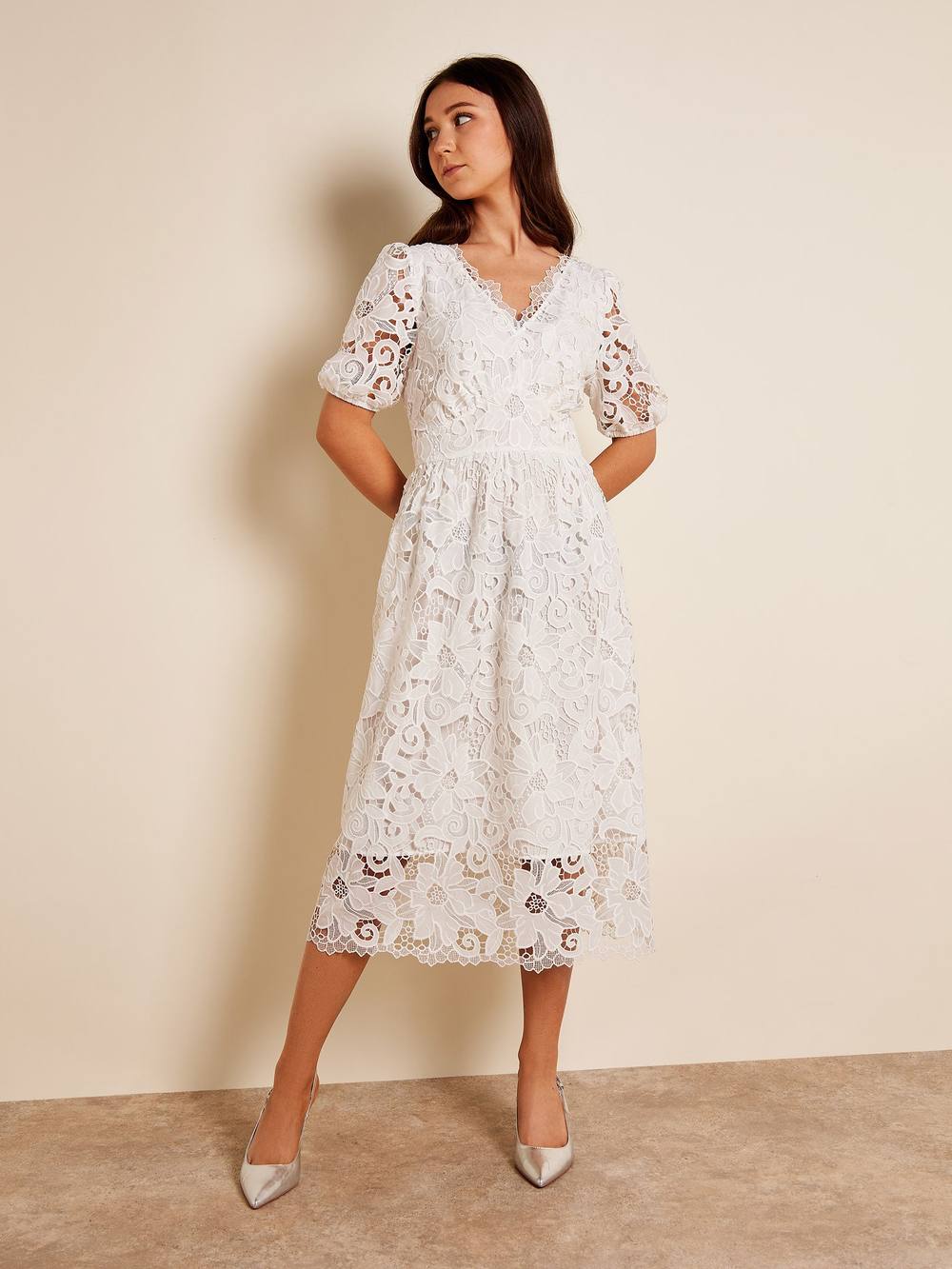 Gwd By George W. Davies Gwd Paola Lace White Midi Dress