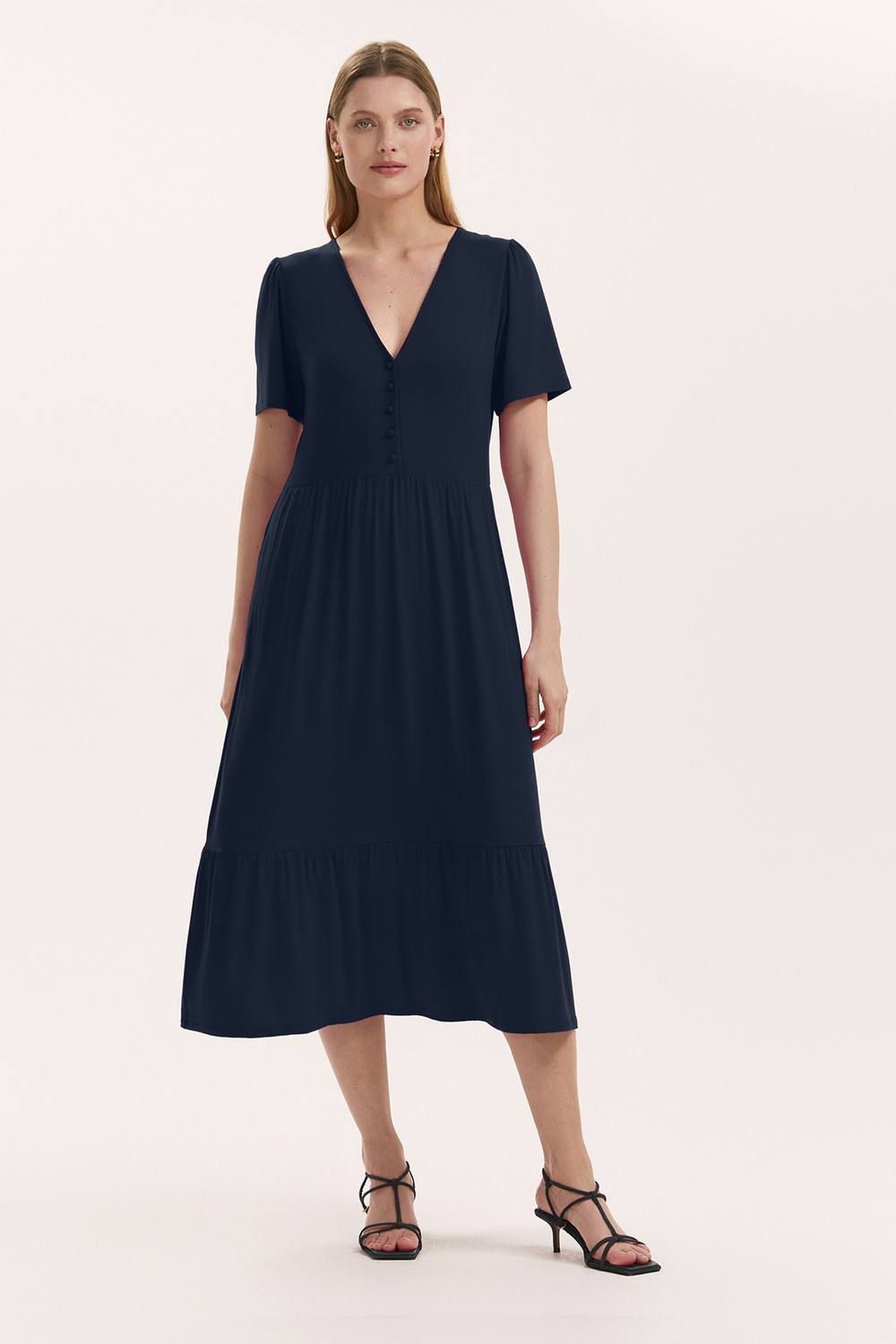 Finery London Edith Jersey Midi Dress In Dark Navy