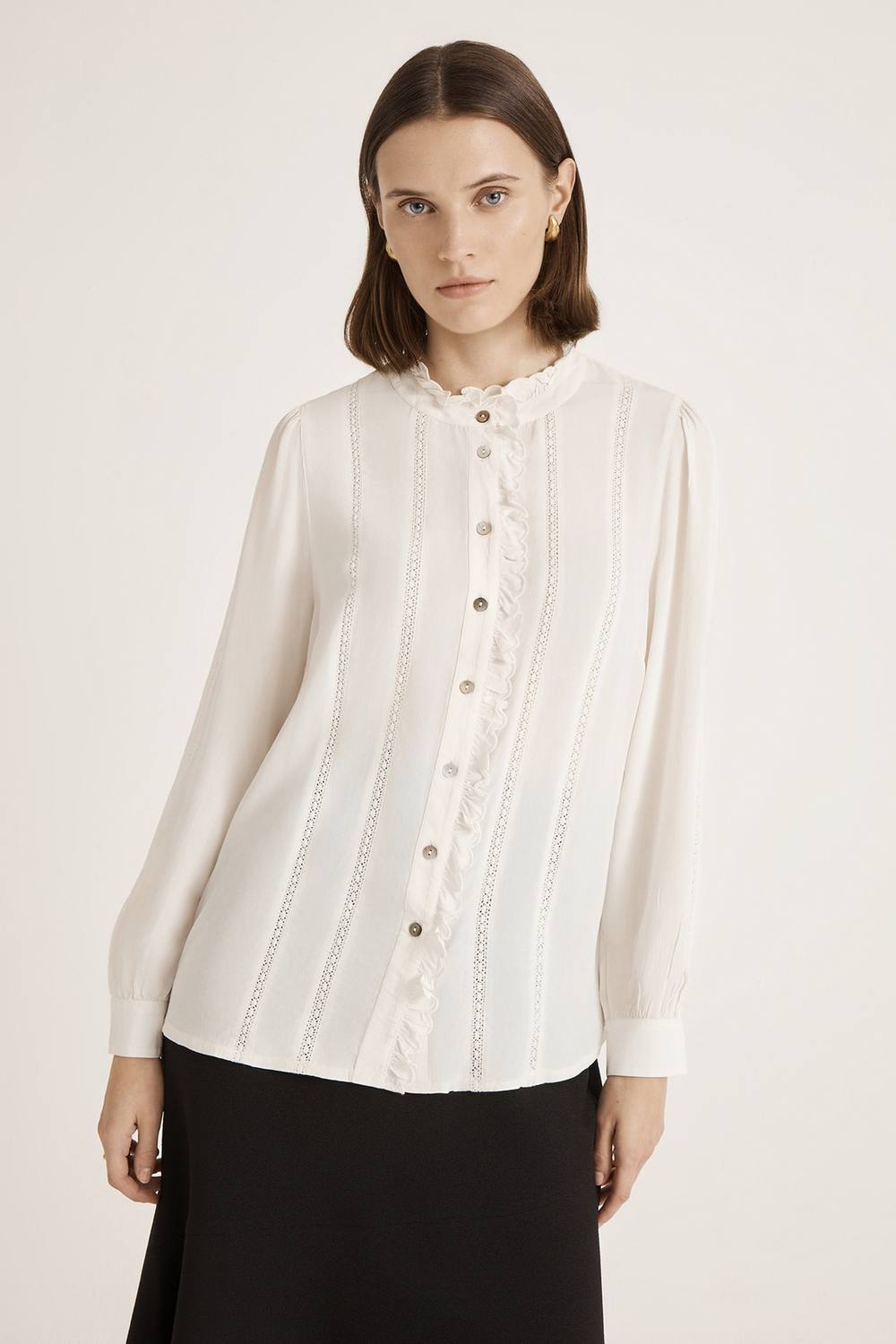 Finery London Fiora Crepe Button Through Blouse In Off White