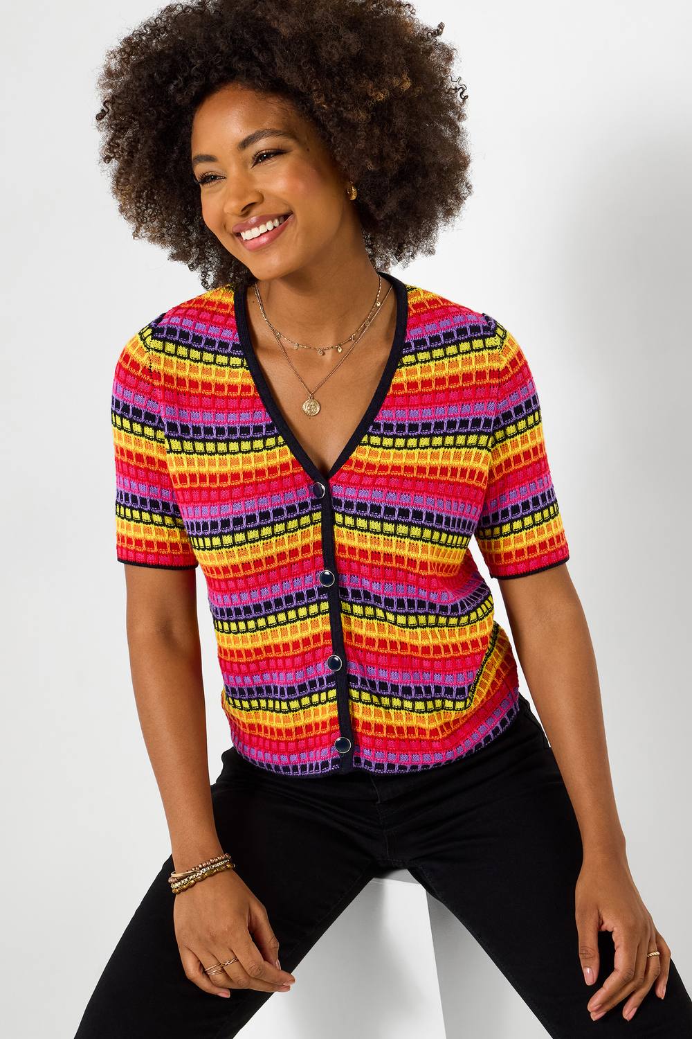 Joe Browns Bold Stripe Short Sleeve Cardigan