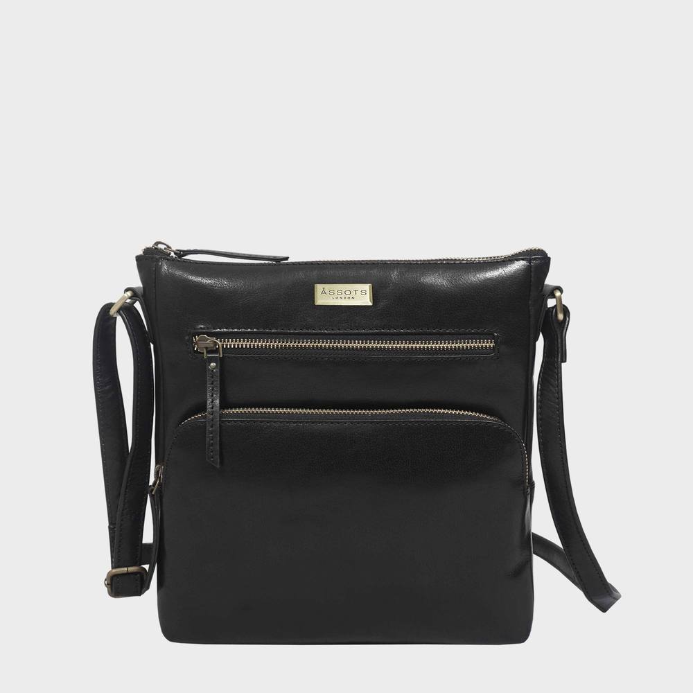 Assots London 'agatha' Real Leather Crossbody Bag In Black