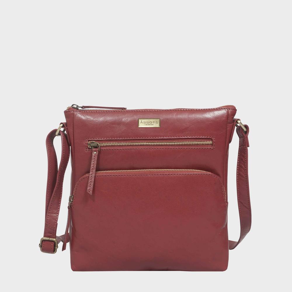 Assots London 'agatha' Real Leather Crossbody Bag In Dark Red