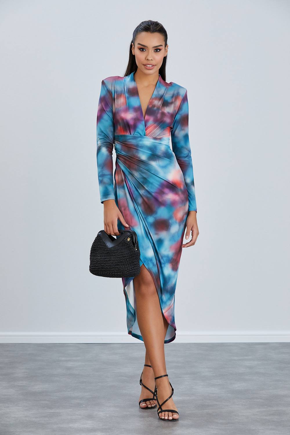 Belissh Women's Forever Long Sleeve Wrap Midi Dress in Blue