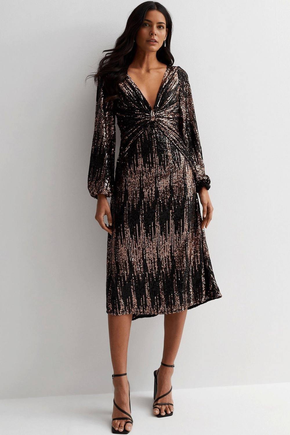 Cutie London V Neck Sequin Bow Dress In Black