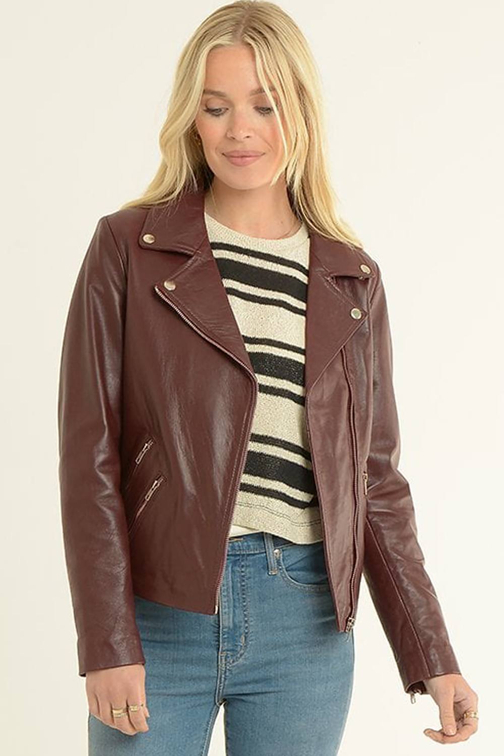 Ashwood Leather 'celia' Leather Fashion Biker Jacket Women Coat In Burgundy