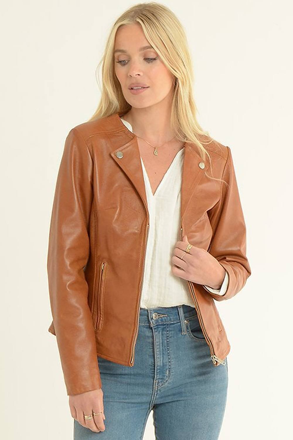Ashwood Leather 'mb' Real Leather Fashion Biker Jacket In Tan