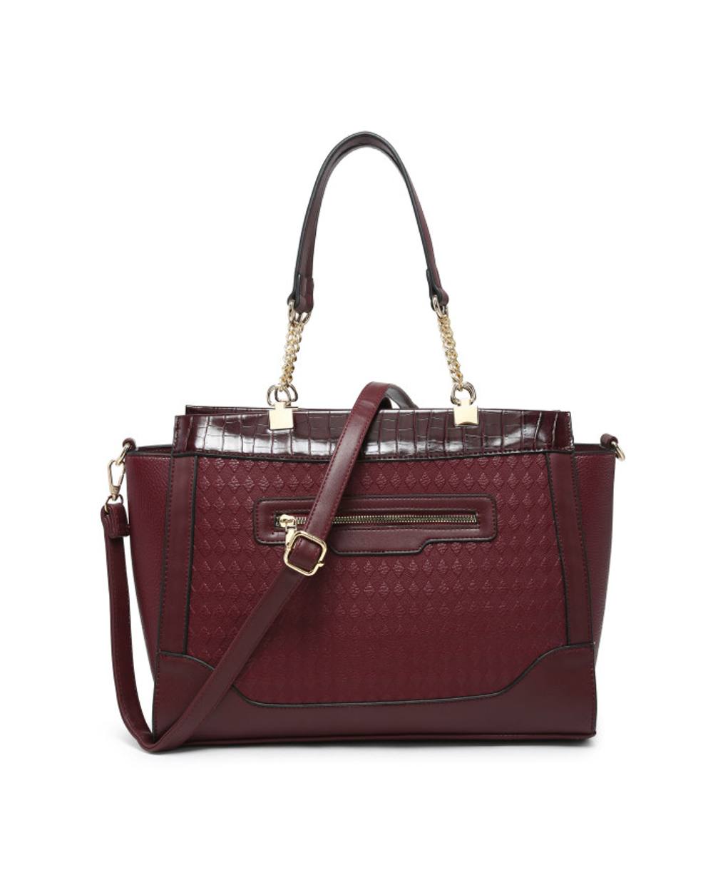 Jfy Top Zipped Diamond Pattern Tote Bag In Wine