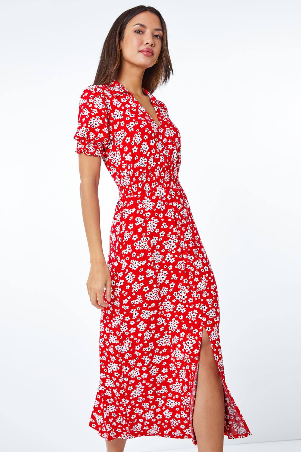 Roman Ditsy Floral Print Fit & Flare Dress In Red