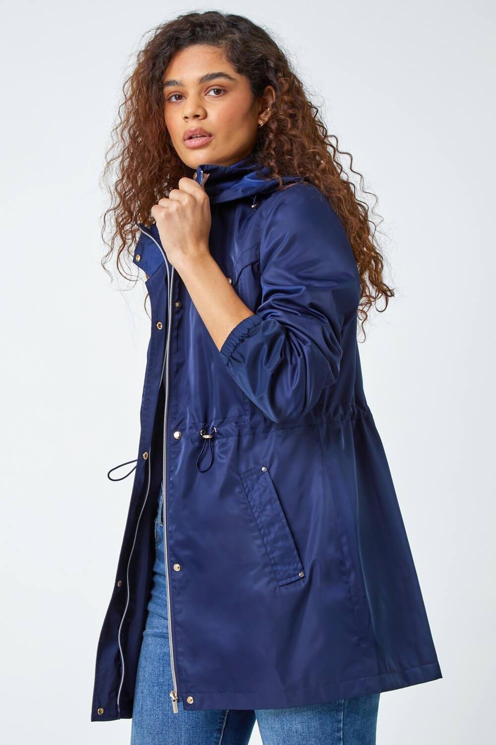 Roman Shower Resistant Longline Jacket In Navy