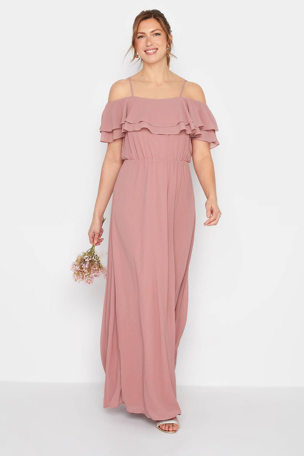 Long Tall Sally Tall Ruffle Front Maxi Dress In Pink