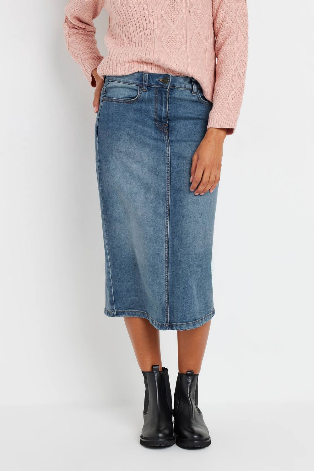 M&co Denim Midi Skirt In Blue