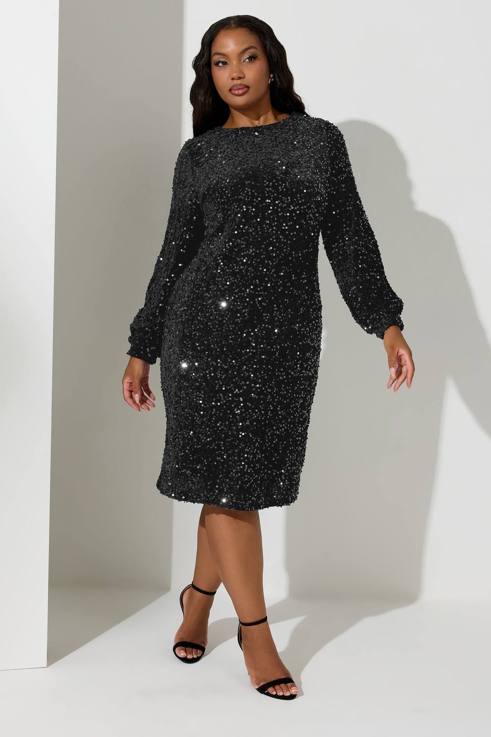Yours Velvet Sequin Dress In Black