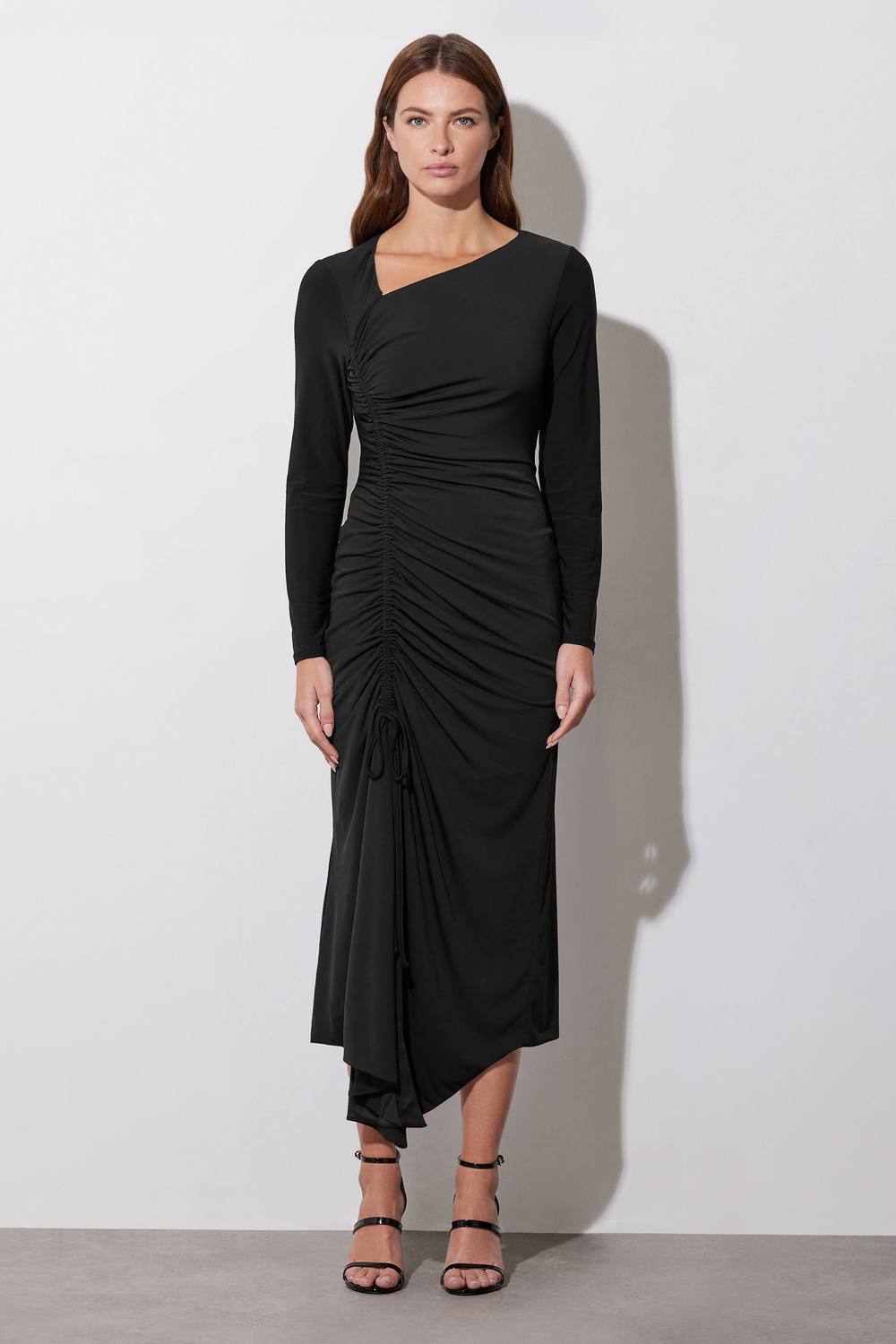 Star By Julien Macdonald Asymmetric Ruched Dress In Black