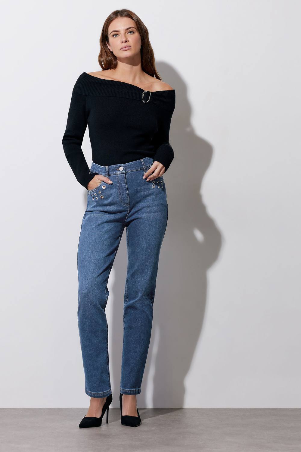 Star By Julien Macdonald Eyelet Stud Boyfriend Jeans In Blue