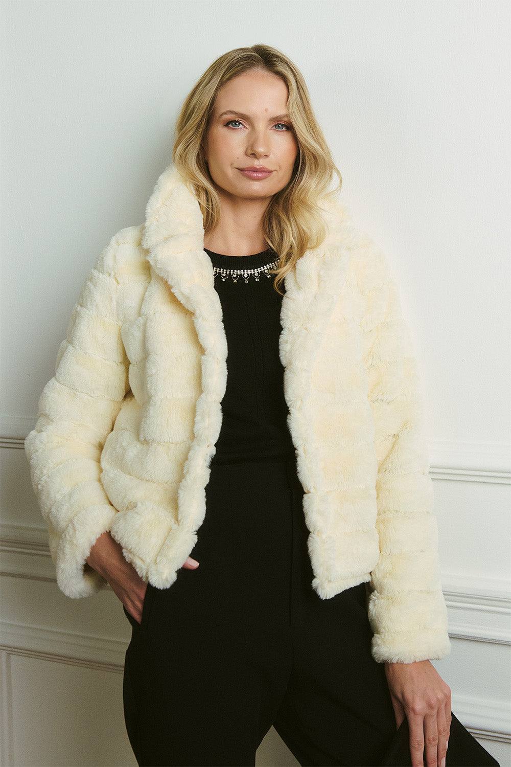 Izabel London Faux Fur Cropped Jacket In White