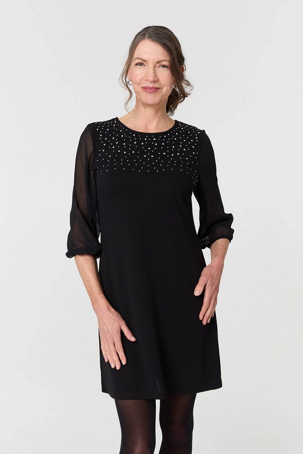 Izabel London Sparkly Mesh Knit Sleeve Short Dress In Black