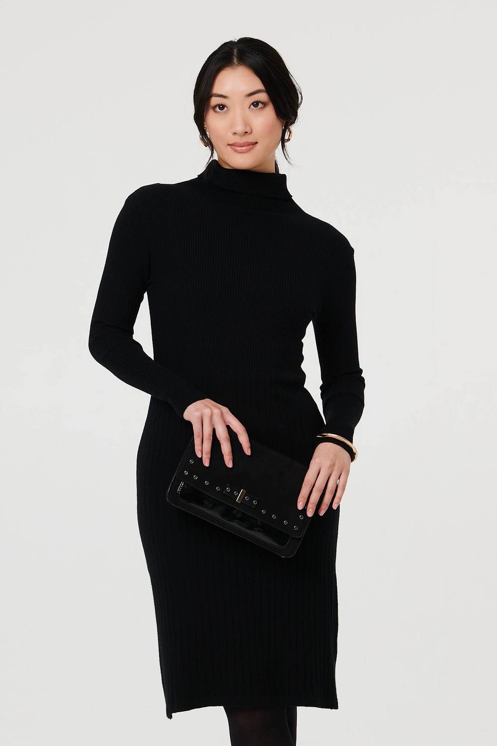 Izabel London Textured Knit Bodycon Midi Dress In Black