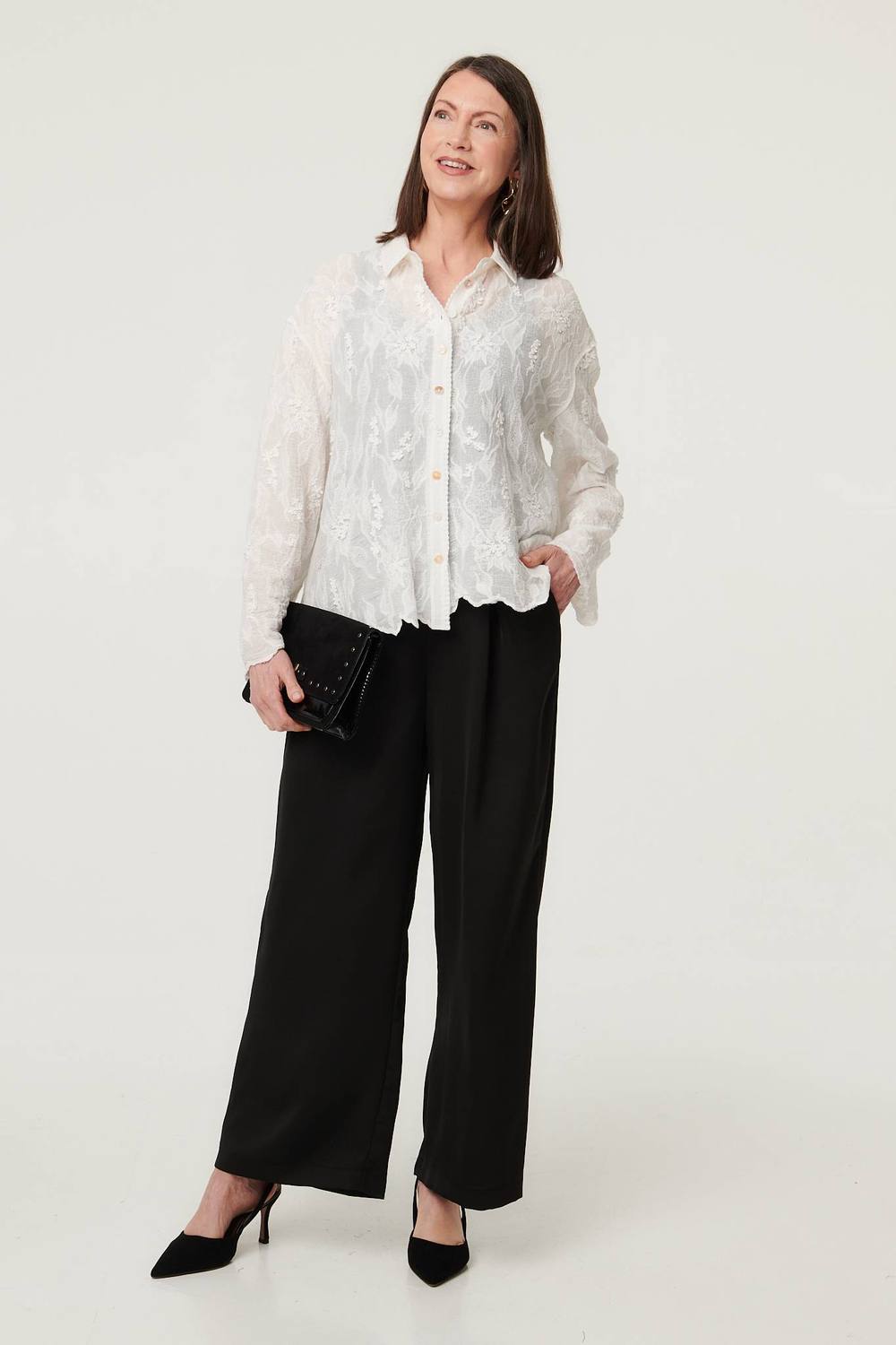 Izabel London Lace Embroidered Relaxed Blouse In White