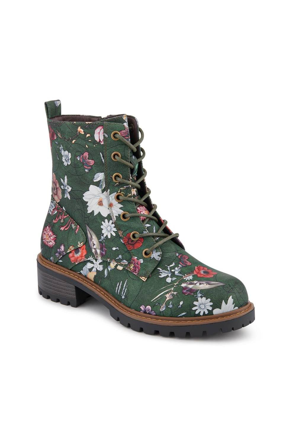 Pavers Wide Fit Lace Up Ankle Boots In Green