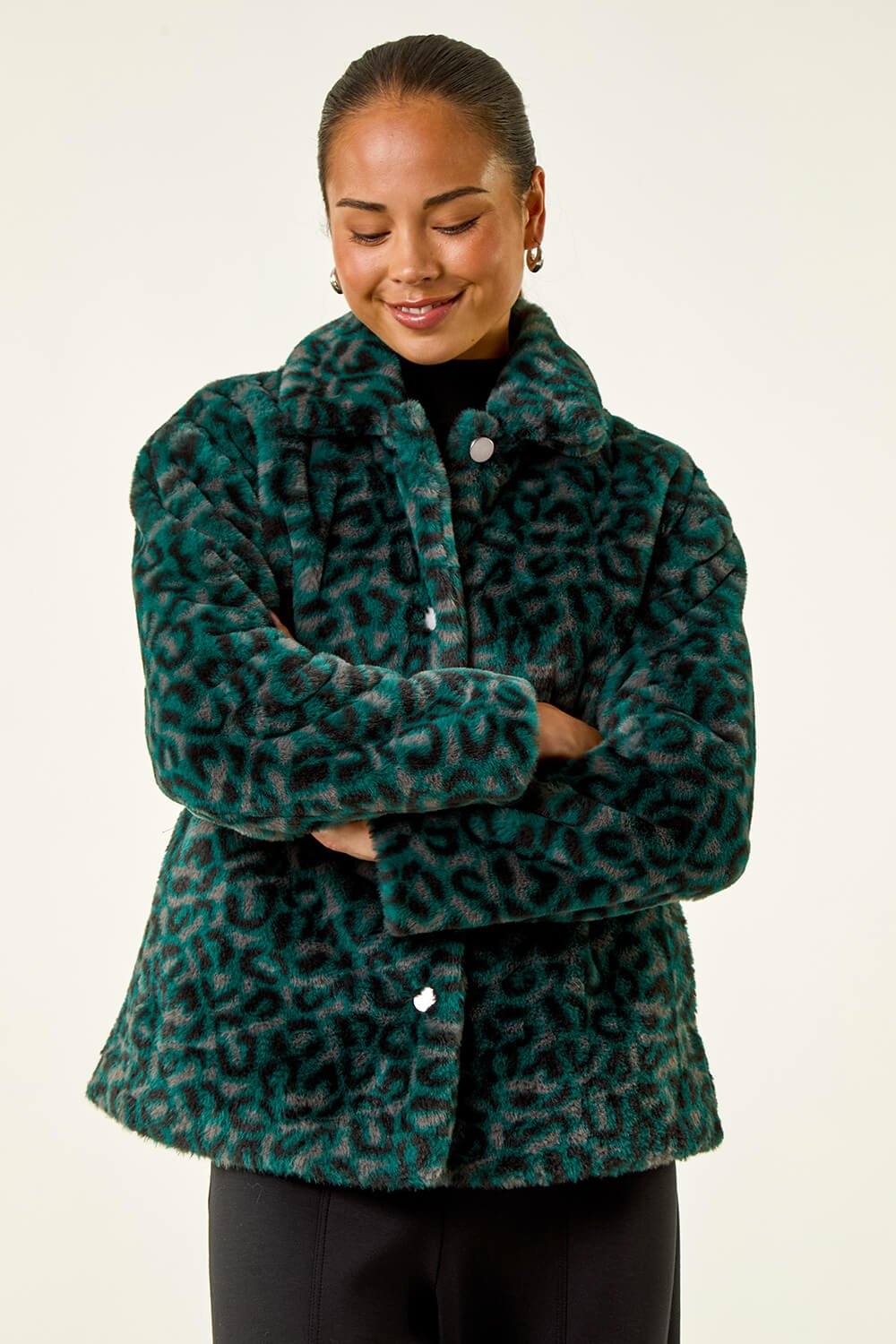 Roman Petite Leopard Fur Coat In Green