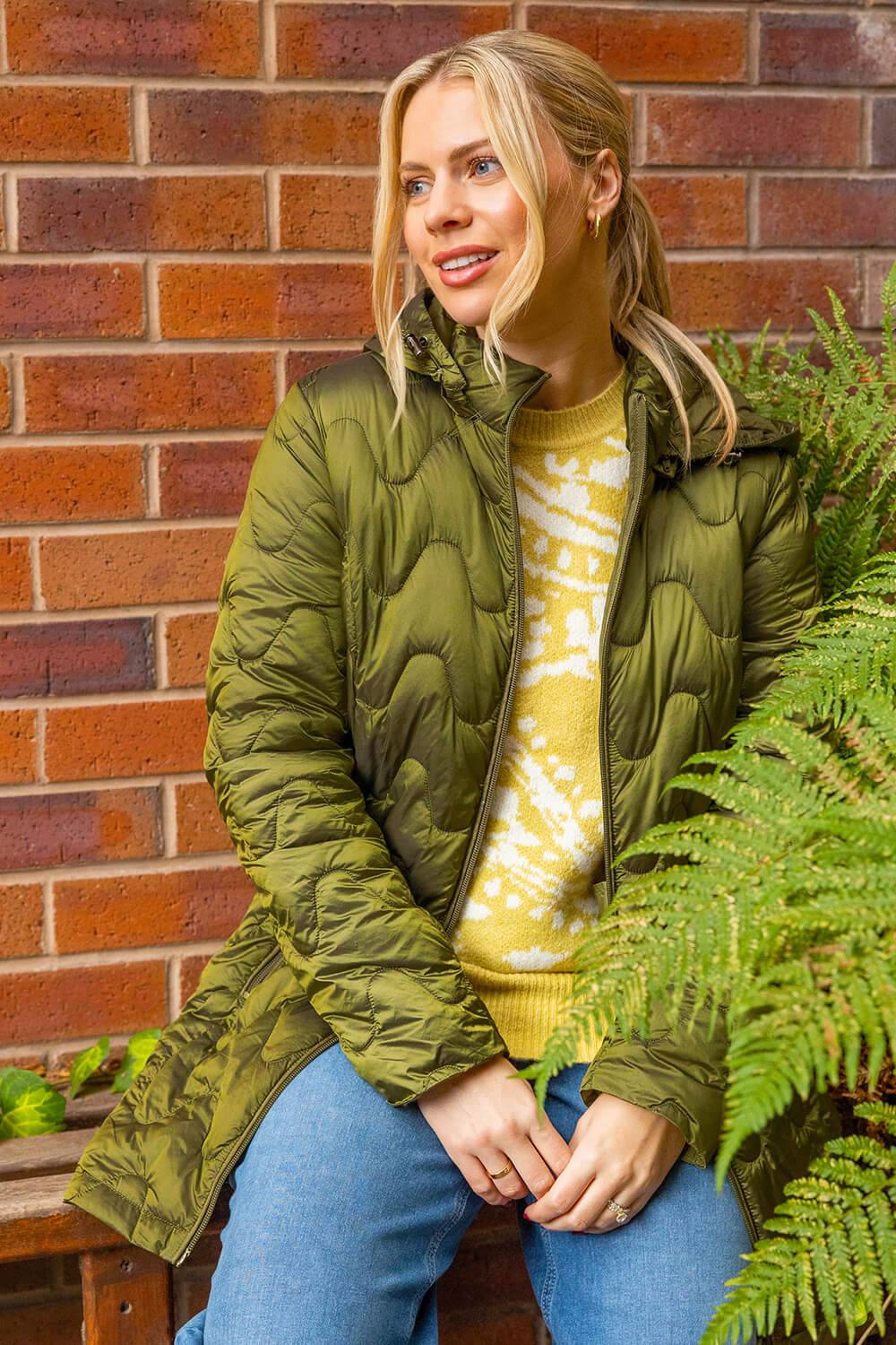 Roman Hooded Quilted Puffer Coat In Khaki