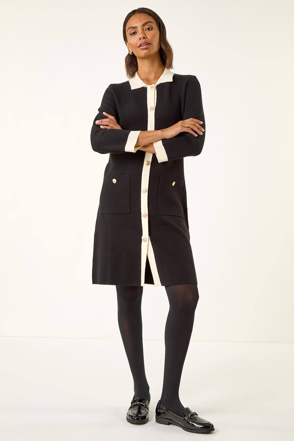 Roman Contrast Collar Knitted Dress In Black