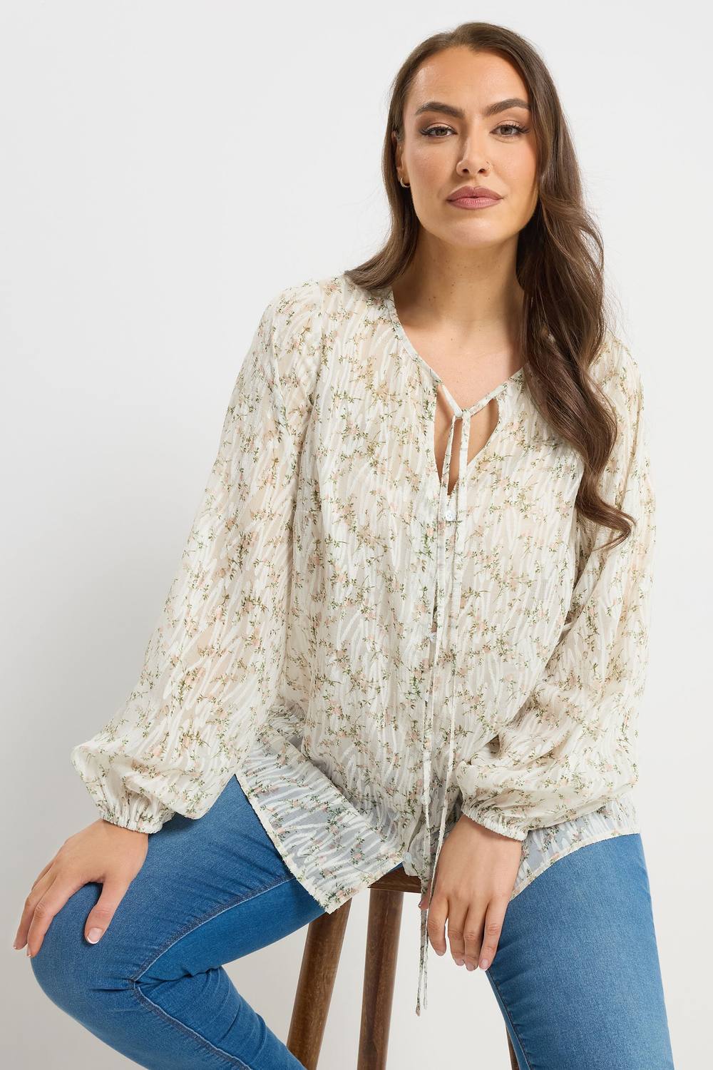 Yours Floral Burnout Blouse In White