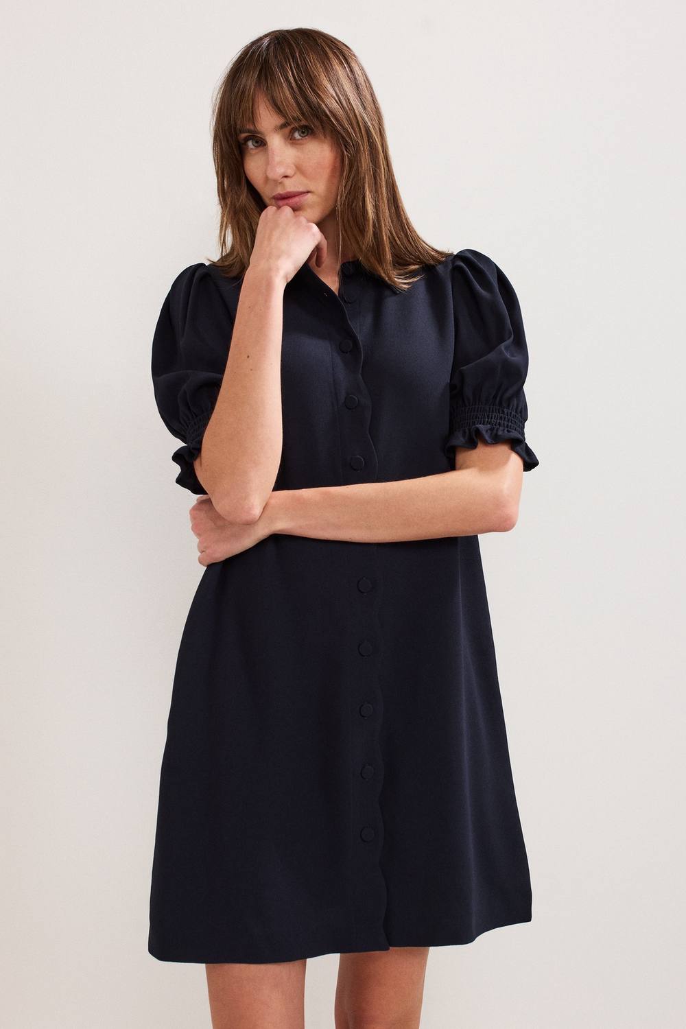 Phase Eight Candice Scallop Detail Shirt Dress In Dark Navy
