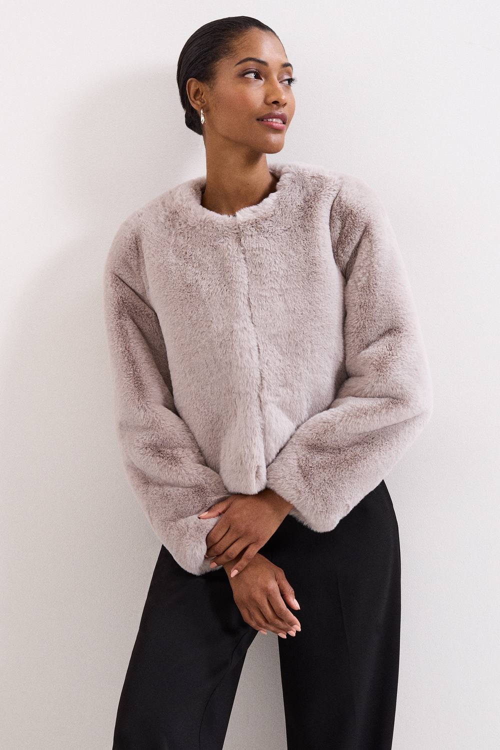 Phase Eight Crystal Fur Coat In Pale Grey