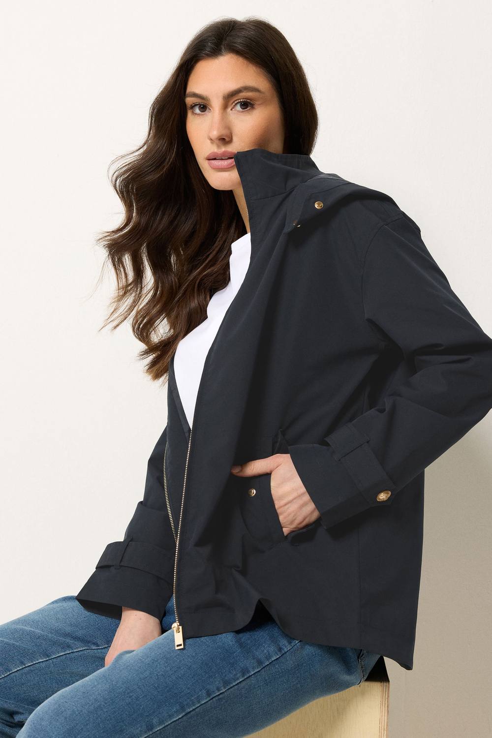 M&co Short Mac Coat In Dark Navy