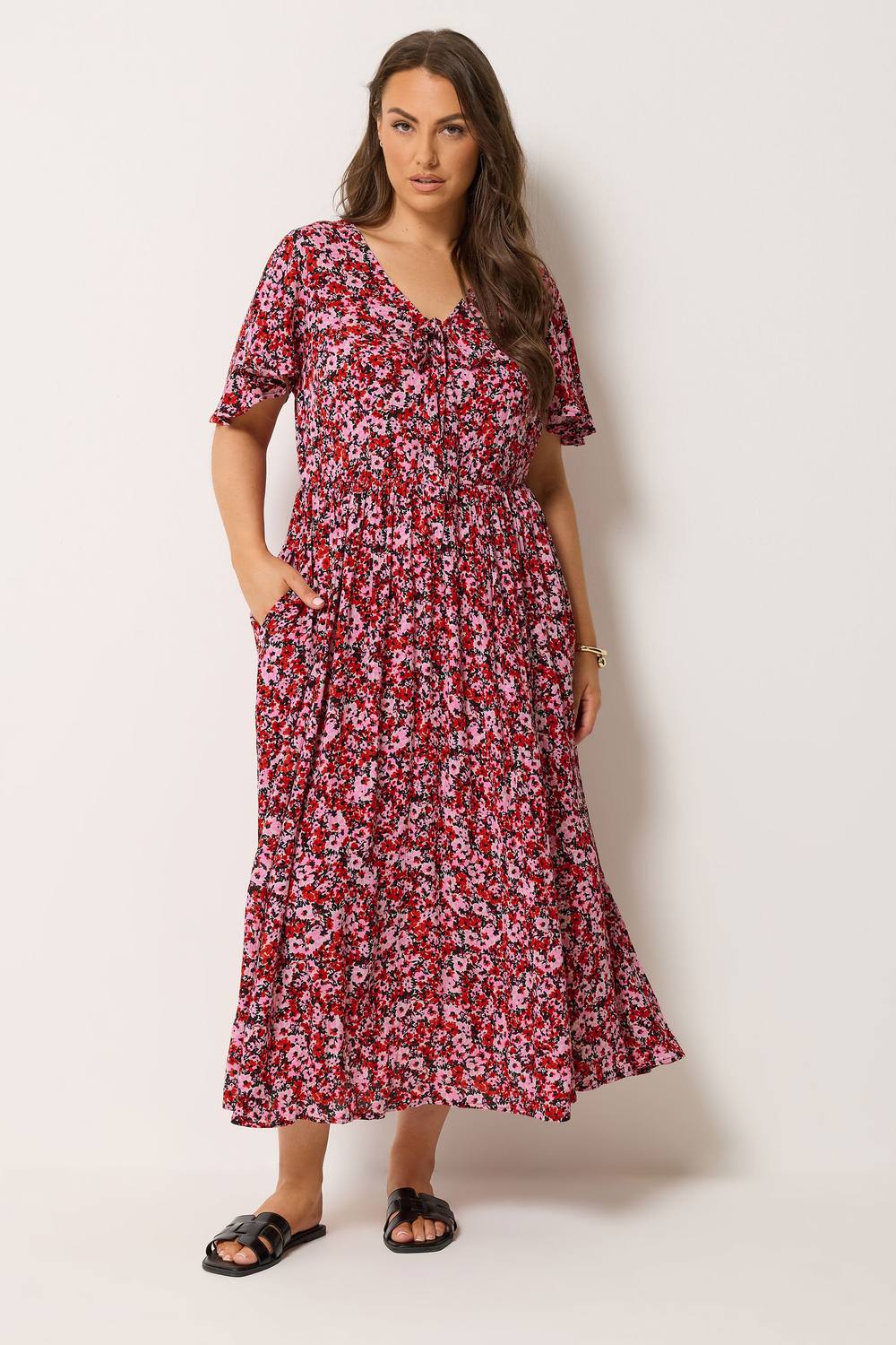 Yours Ditsy Floral Maxi Dress In Pink