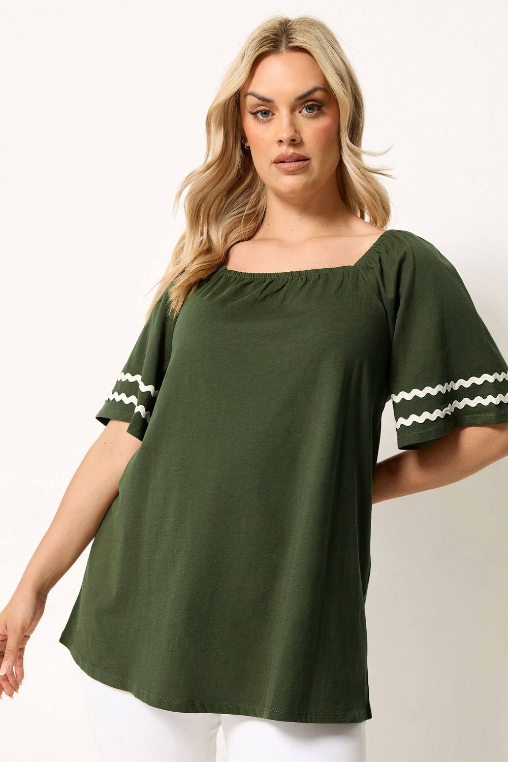 Yours Short Sleeve Swing Blouse In Dark Green