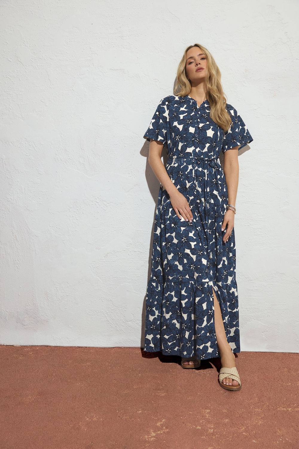 Long Tall Sally Tall Floral Tie Waist Maxi Dress In Indigo