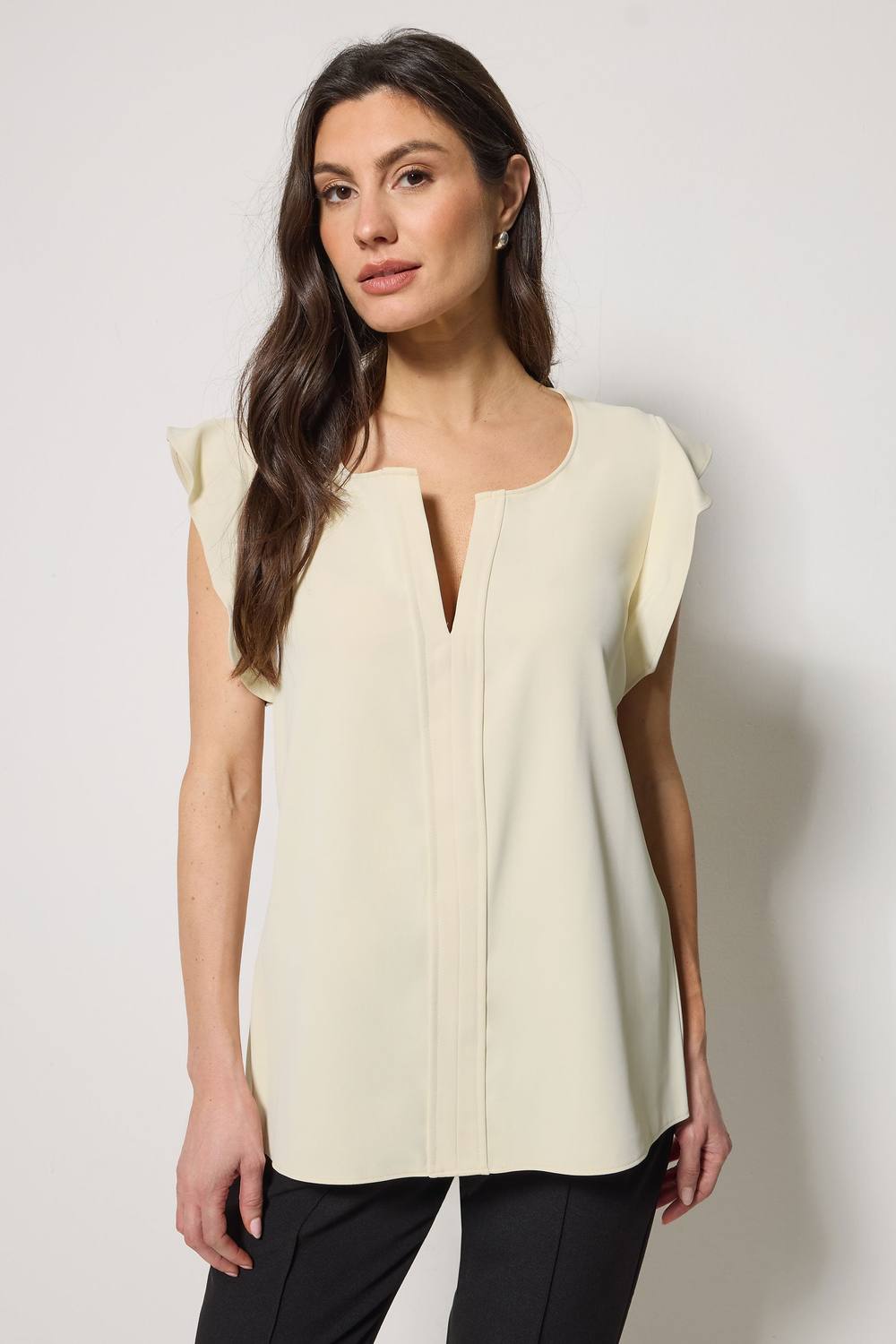M&co Frill Sleeve Blouse In Cream